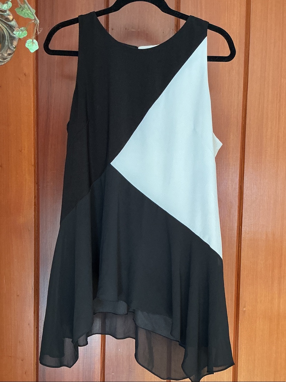 Asymmetrical Black and White Colorblock Sleeveless Dress